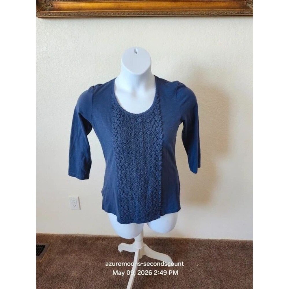 Eddie Bauer cottagecore farm girl blue blouse SZ L